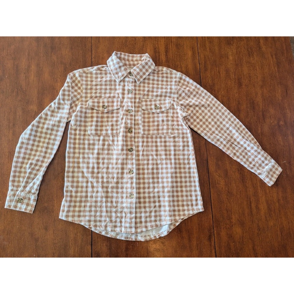 Wallflower Plaid Long Sleeve Button-Up Flannel Shirt Macchiato Beige Sz M NEW
